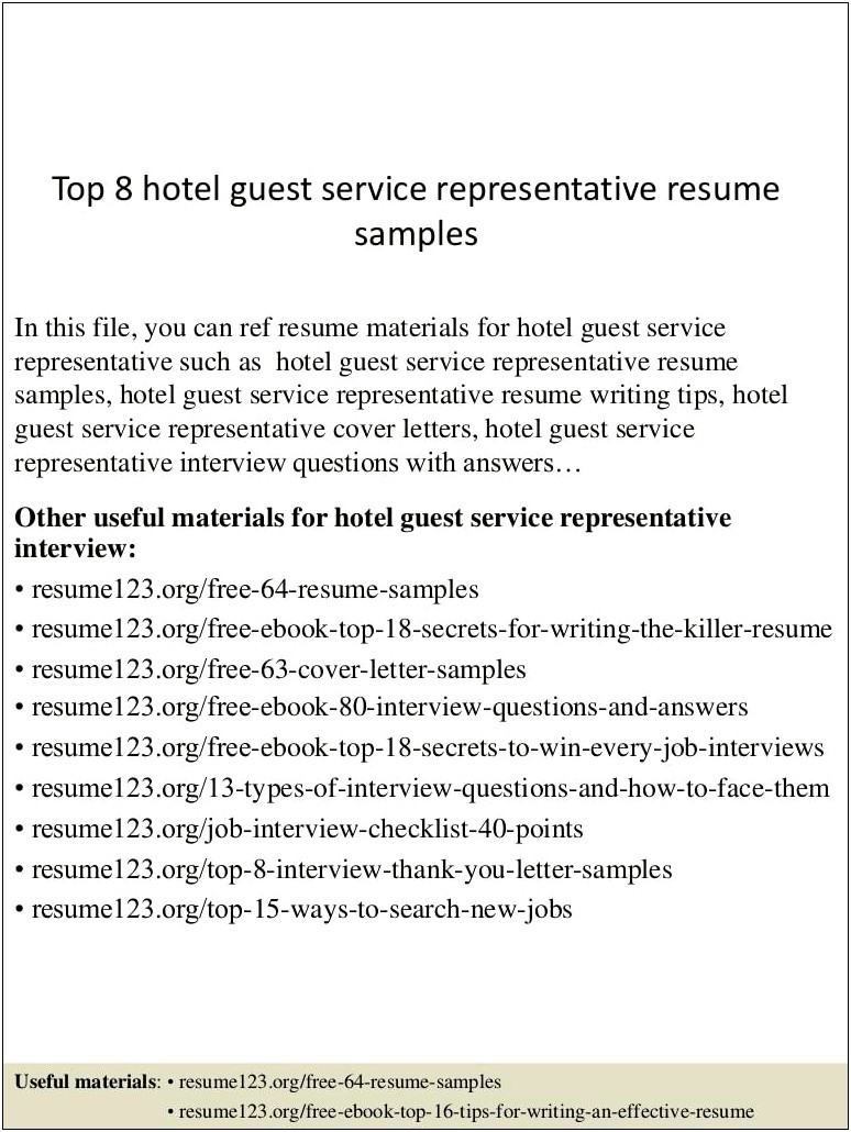 Guest Service Representative Resume Objective