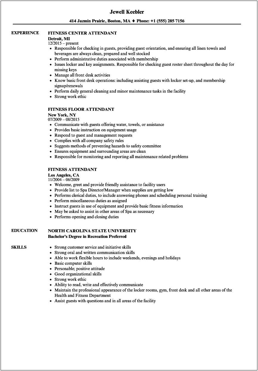 Gym Front Desk Resume Examples