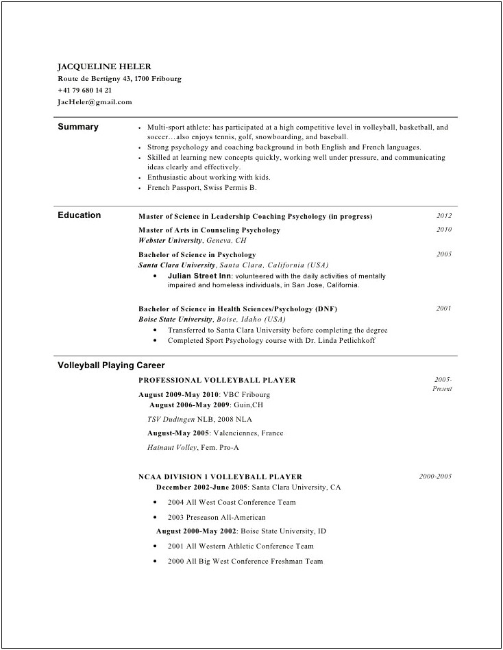 Gymnastic Coach For Children Resume Example