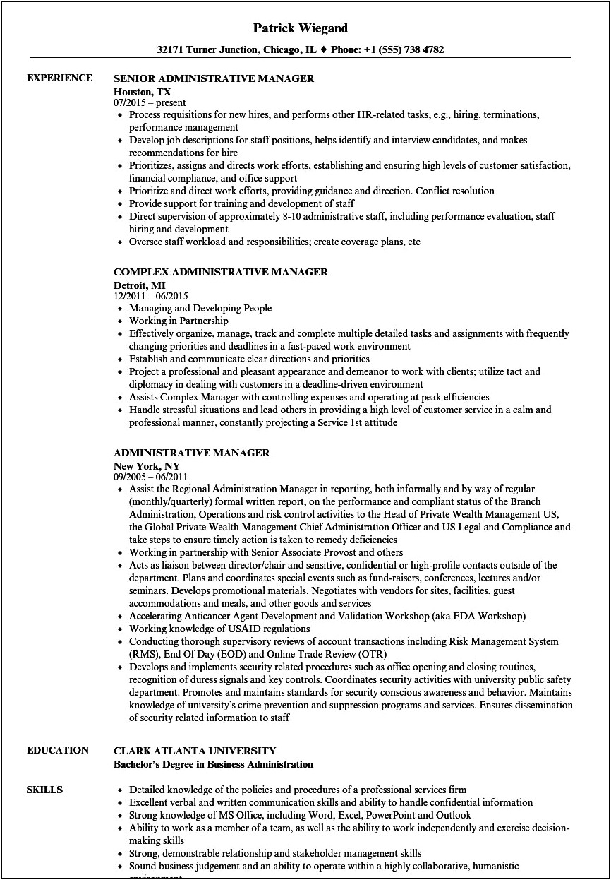 Gynecology Clinic Administrative Manager Resume