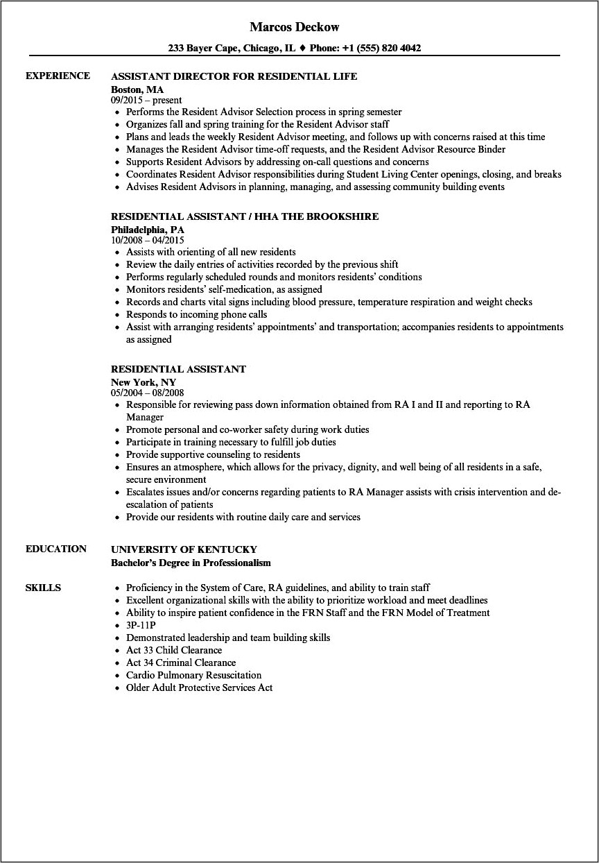 Habilitation Assistant Job Description Resume