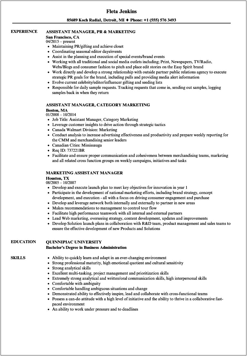 Hair Salon Assistant Manager Resume