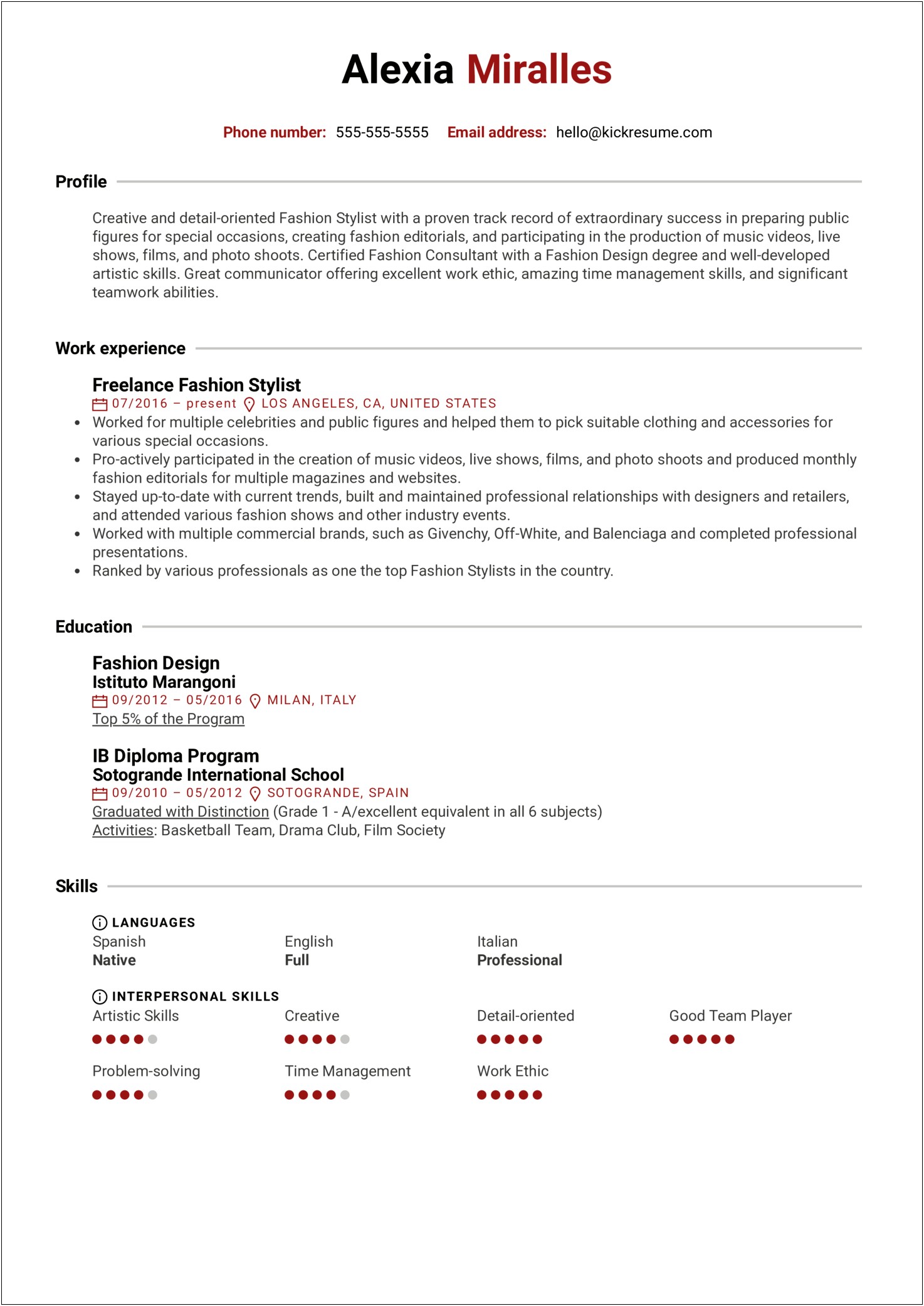 Hair Stylist Month Resume Example