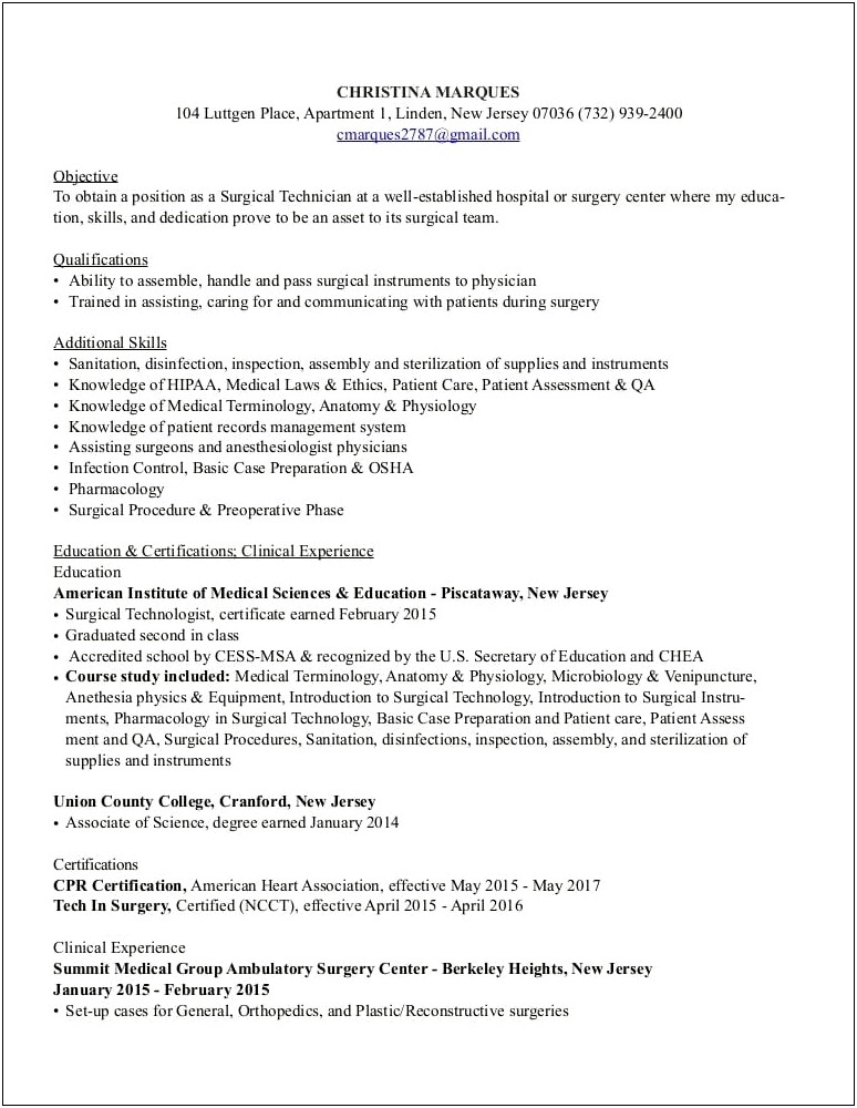 Hand Surgical First Assistant Resume Samples