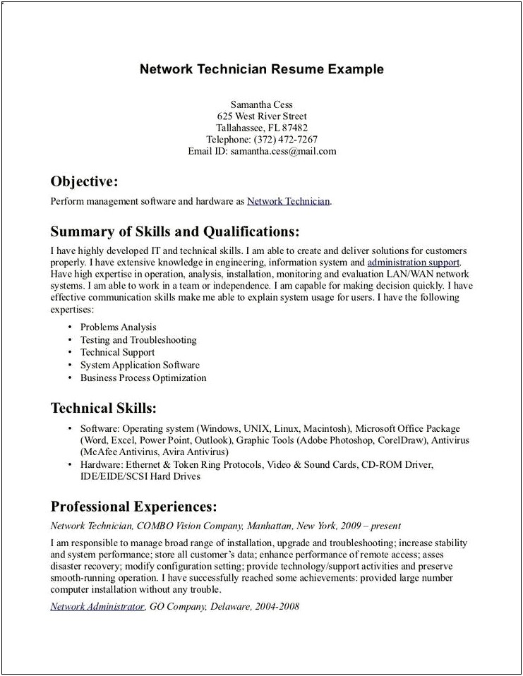 Hard Skills For Computer Technician Resume