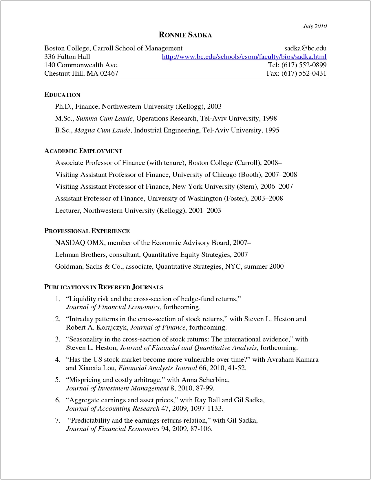 Harvard Business School Example Resume