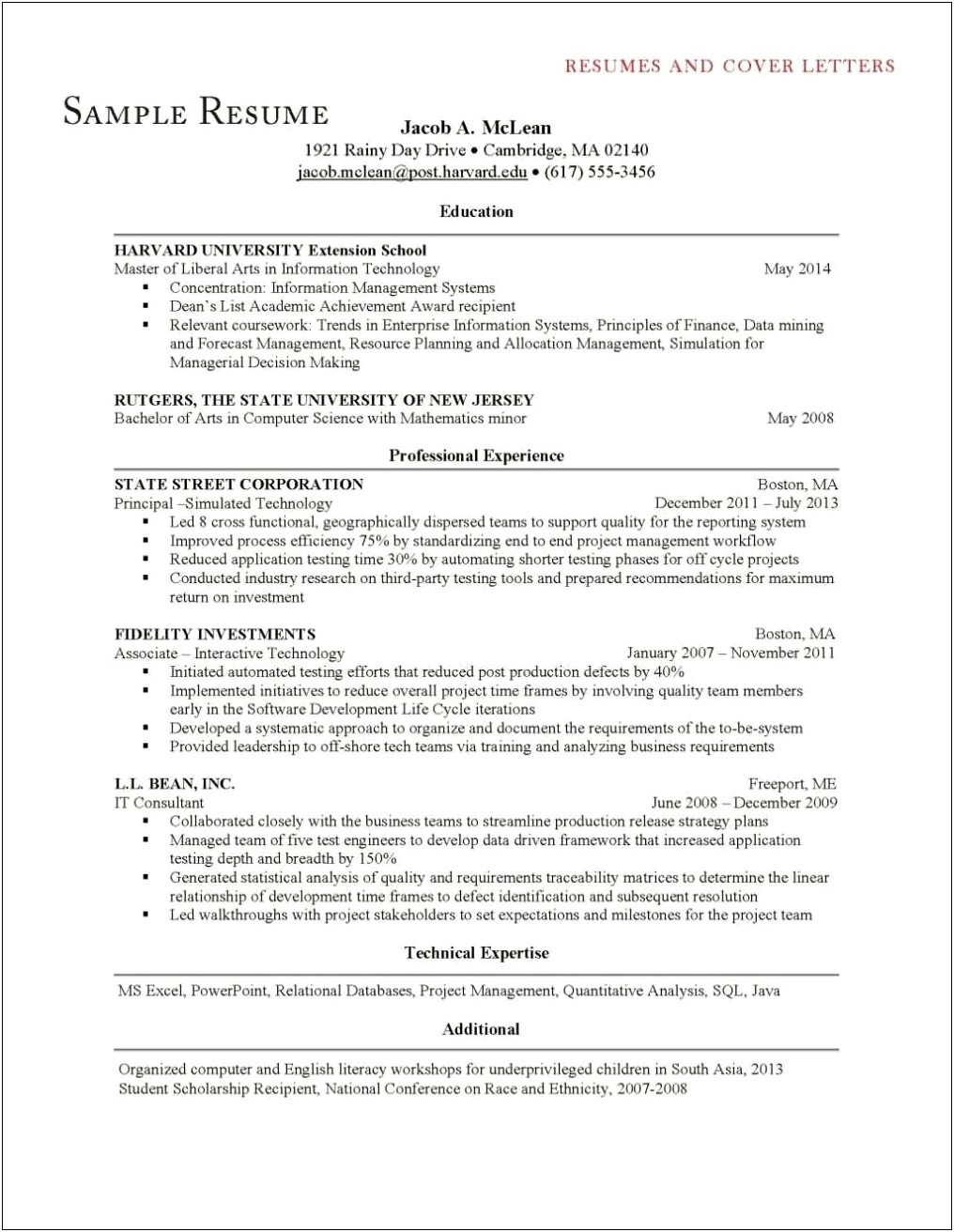Harvard Business School Sample Resume