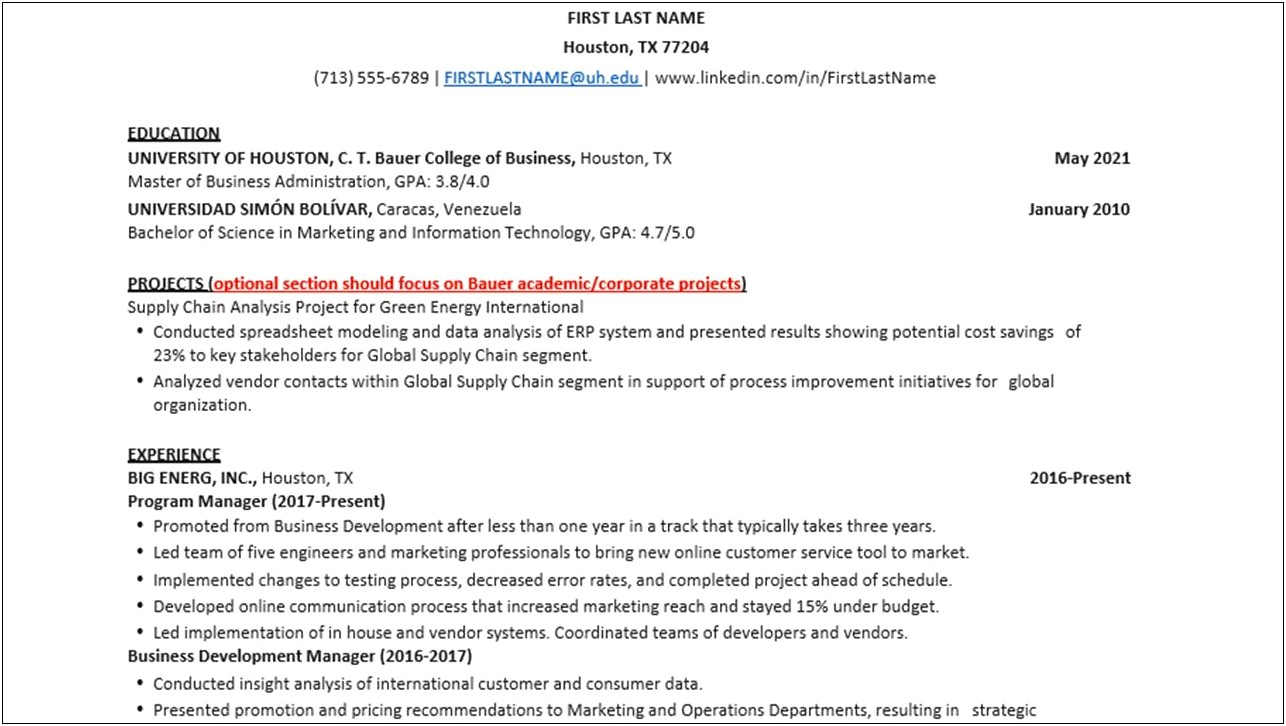 Haslam College Of Business Resume Template