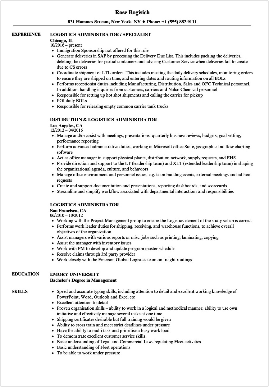 Hazardous Materials Manager Administrative Support Resume Examples