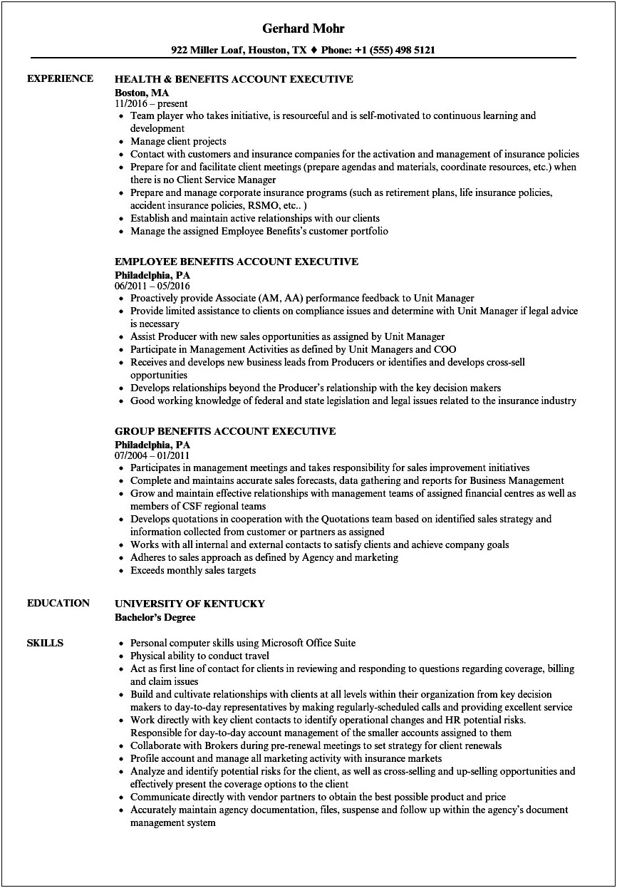 Health And Financial Benefit Wellness Executive Sample Resume