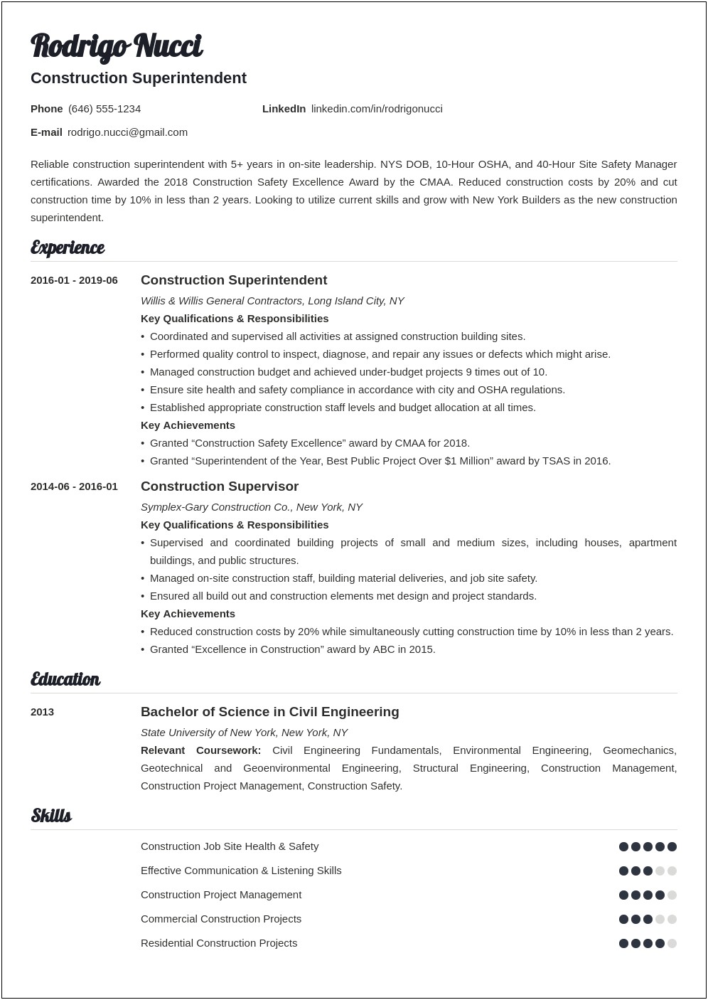 Health And Safety Job Resume
