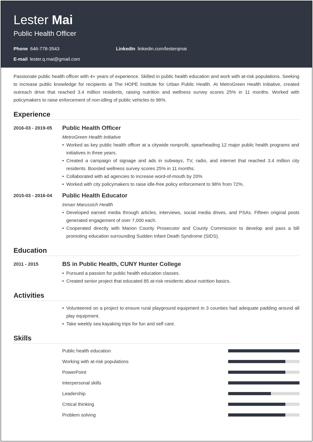 Health And Wellness Resume Objective