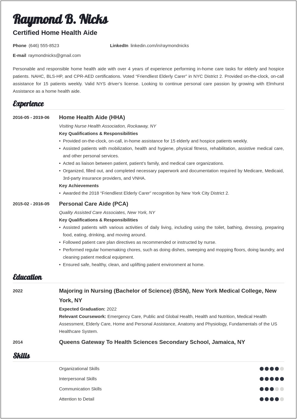 Health Care Aide Job Description For Resume