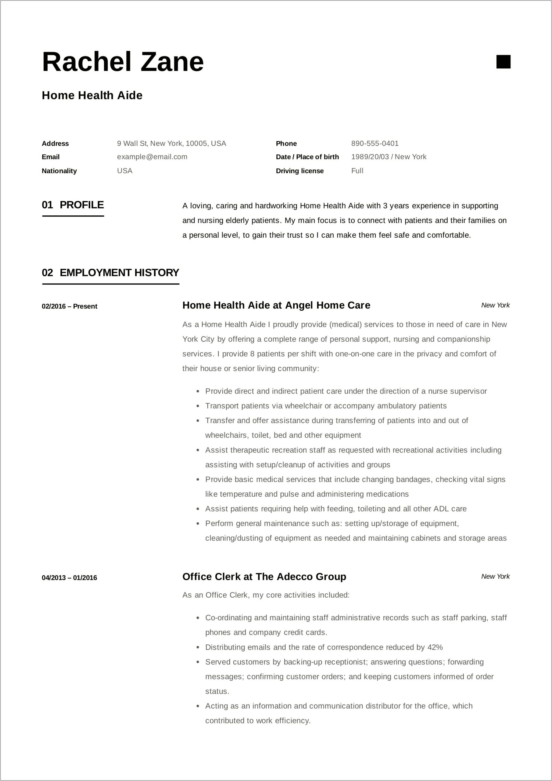 Health Care Aide Objective Resume