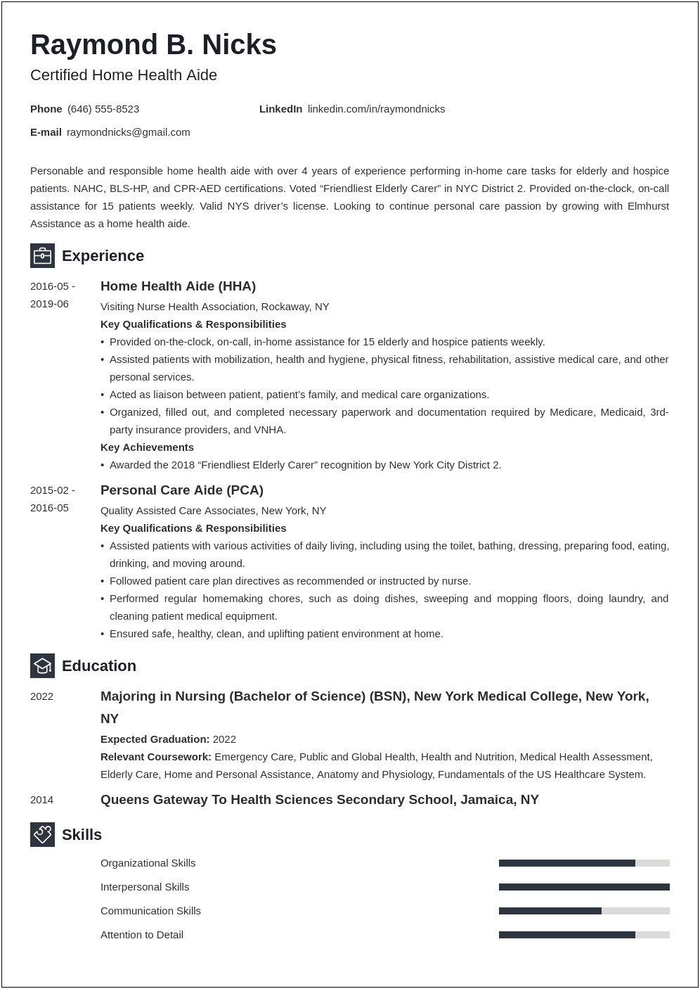 Health Care Aide Resume Objective Examples