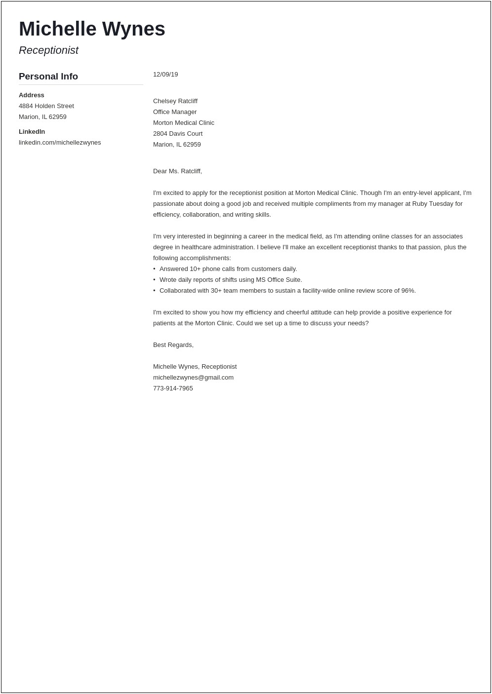 Health Care Cover Letter Examples For Resume