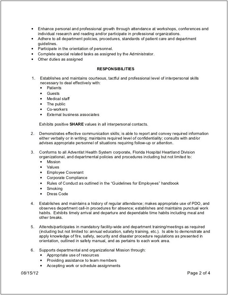 Health Coordinator Job Description For Resume