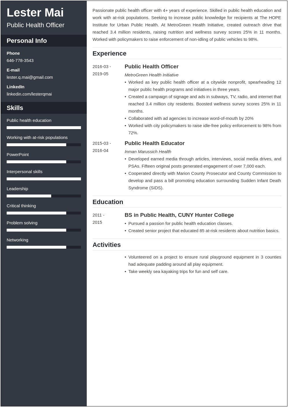 Health Education Objective For Resume