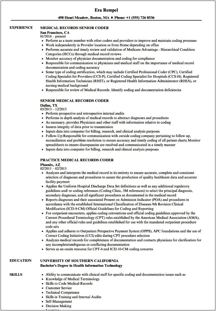 Health Information Technology Resume Examples