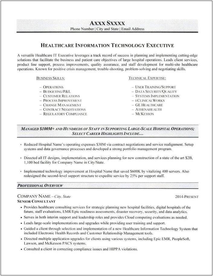 Health Information Technology Sample Resume