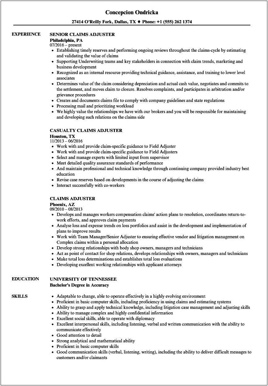 Health Insurance Claims Specialist Resume Sample