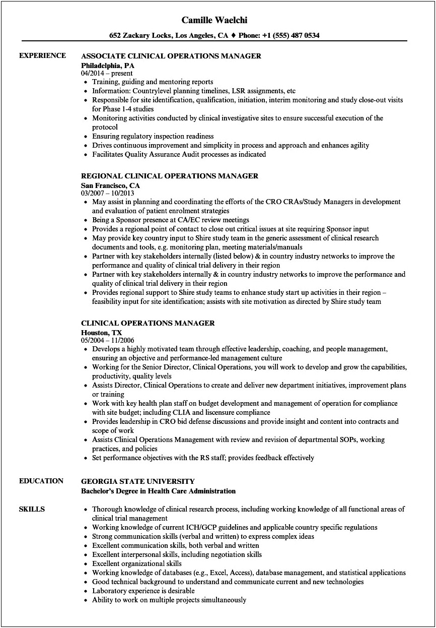 Health Insurance Operations Manager Resume