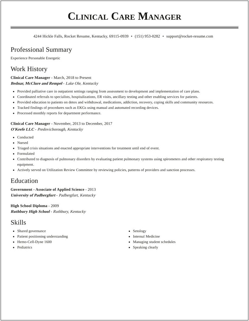 Health Plan Care Manager Resume