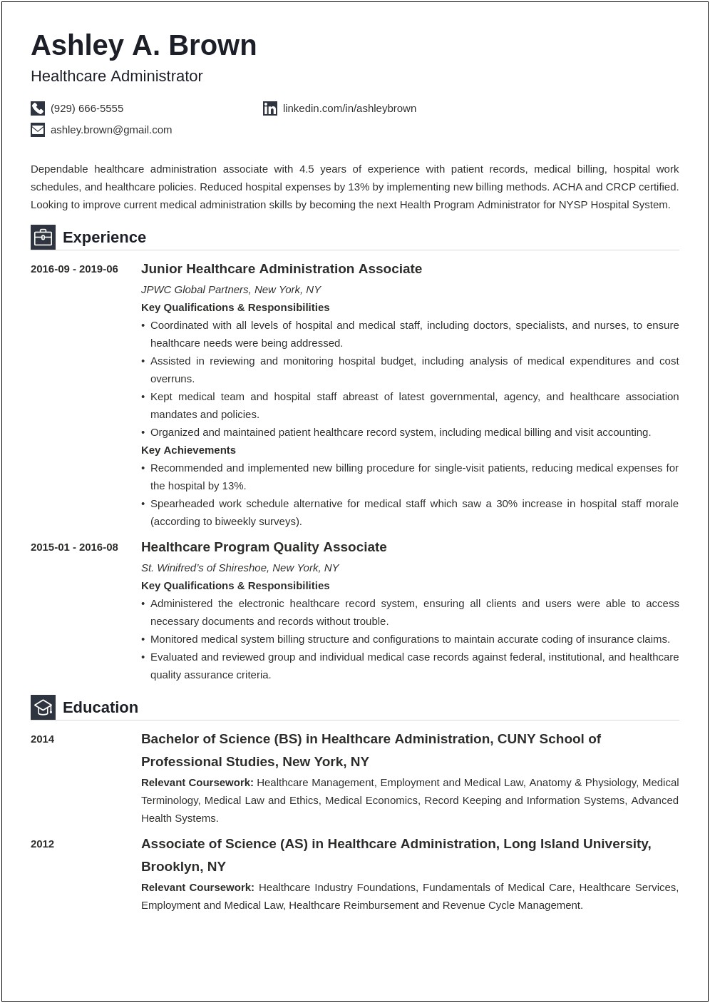 Health Realted Job Resume Examples