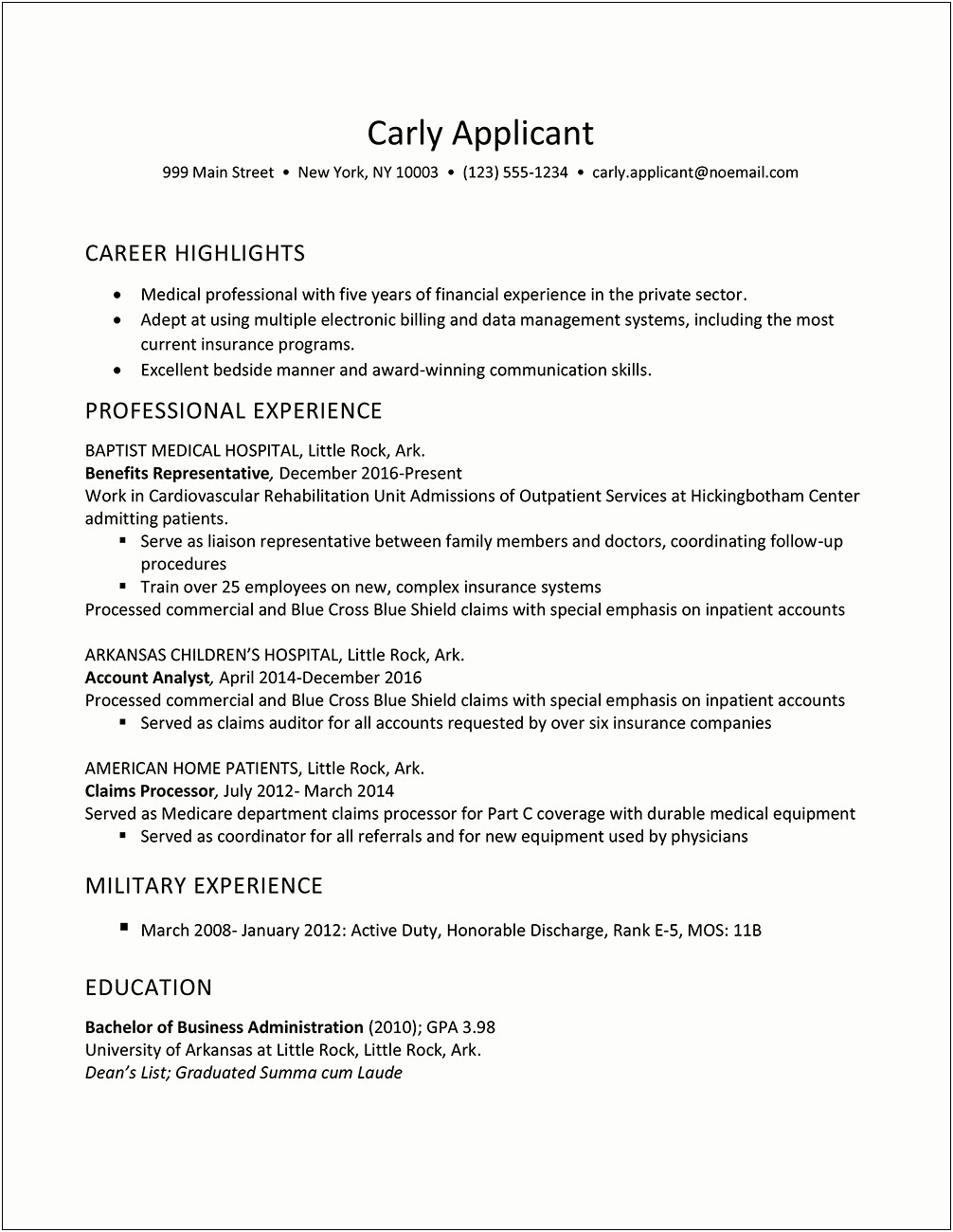 Health Related Job Resume Examples