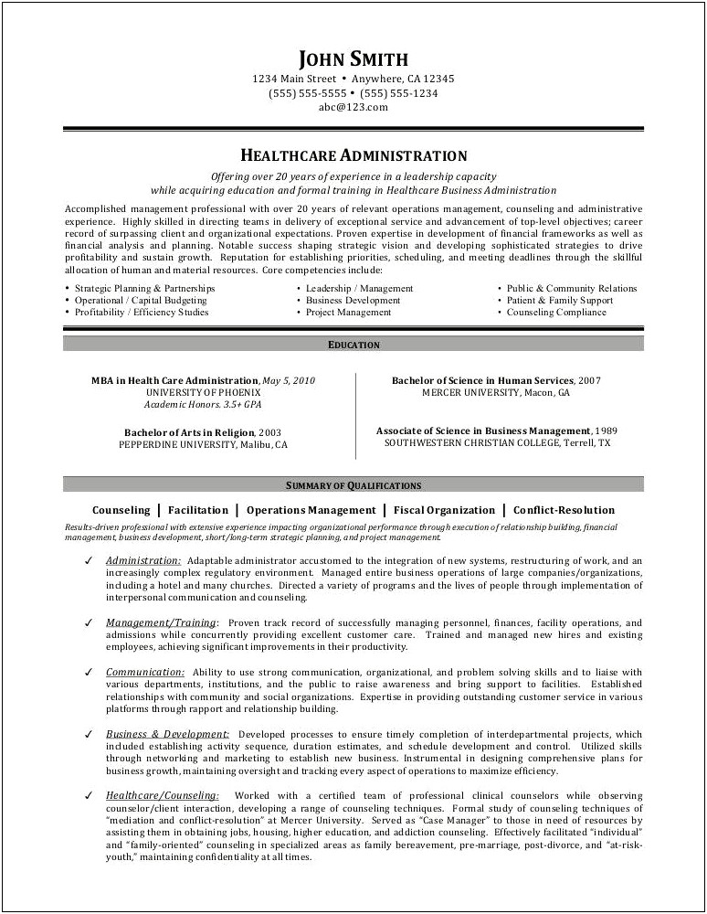 Health Services Administration Resume Objective
