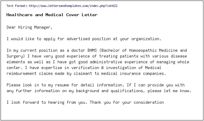 Health Unit Coordinator Resume Cover Letter