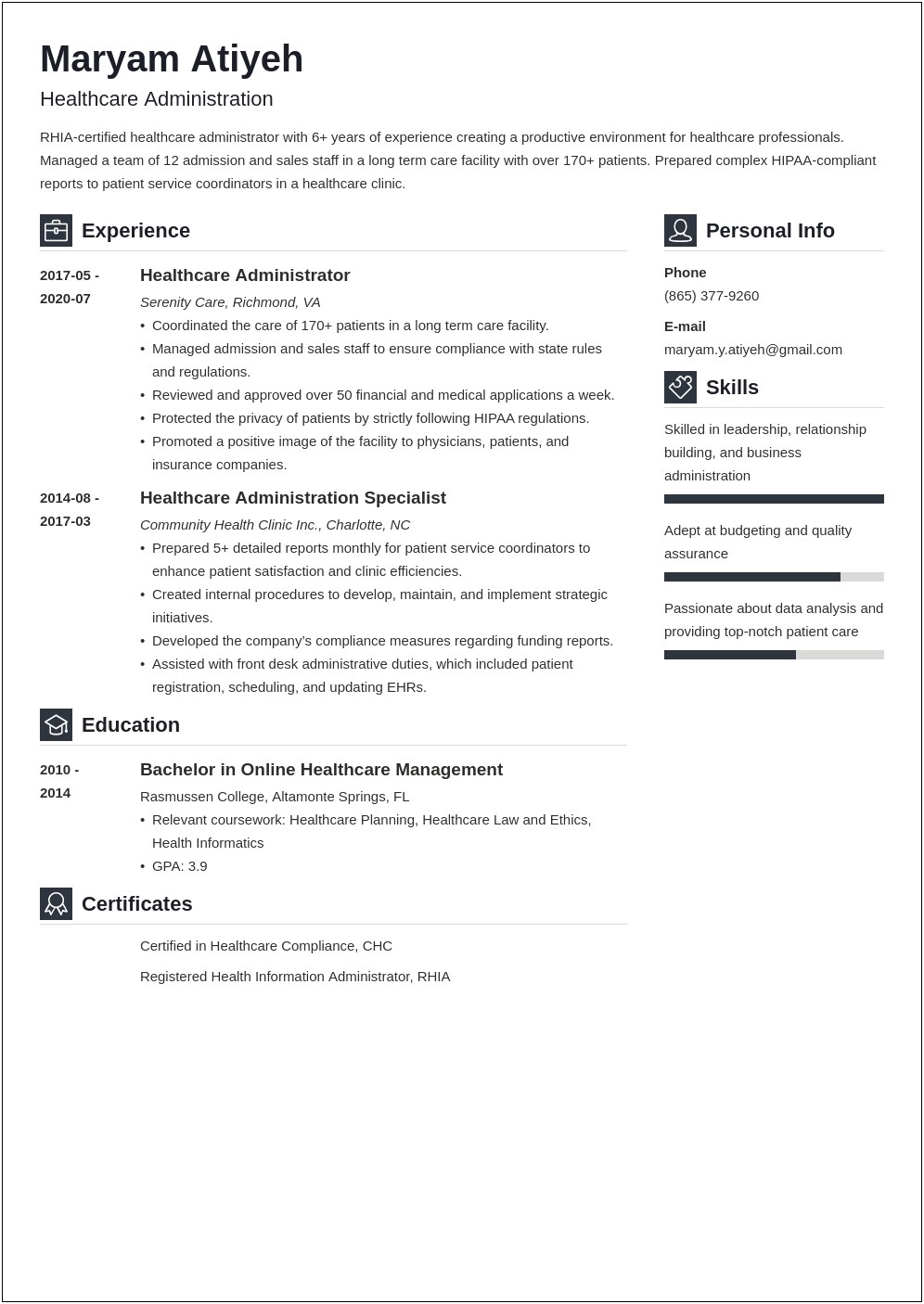 Healthcare Administration Resume Summary Examples
