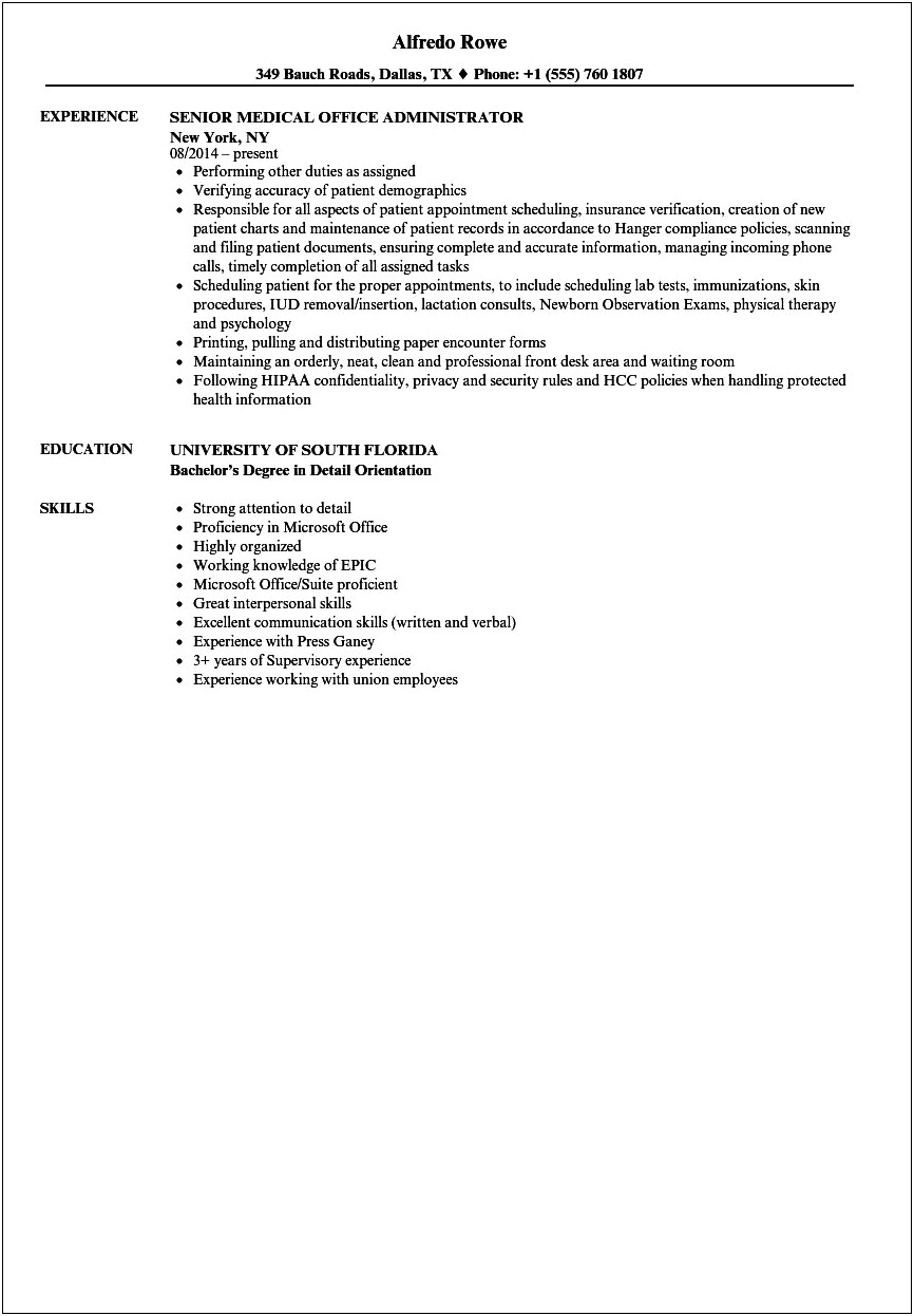 Healthcare Administrator Job Description Resume