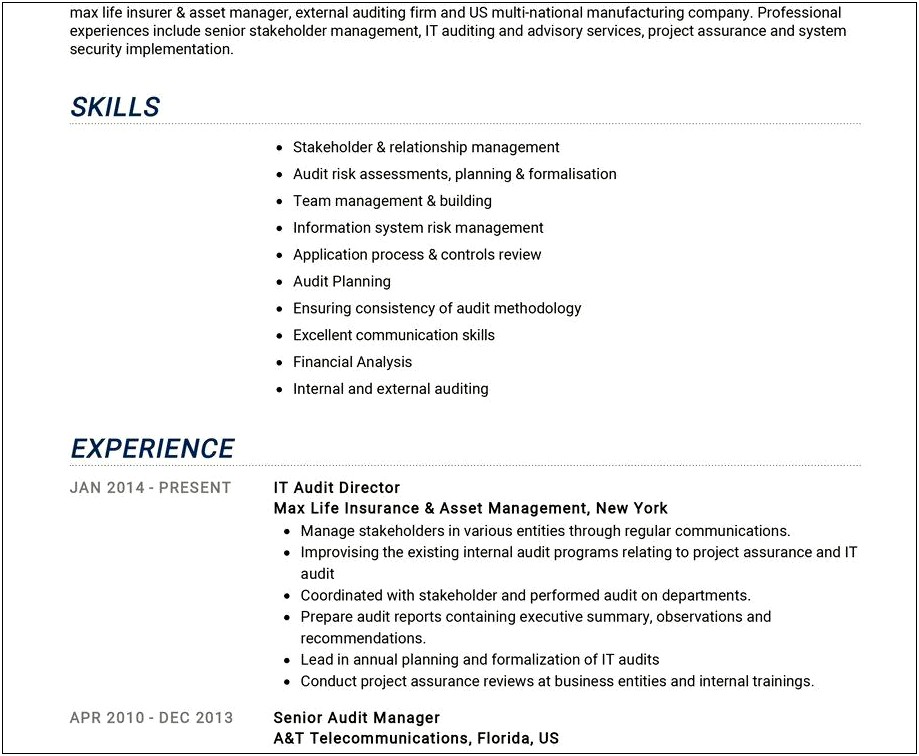 Healthcare Audit Manager Resume Examples
