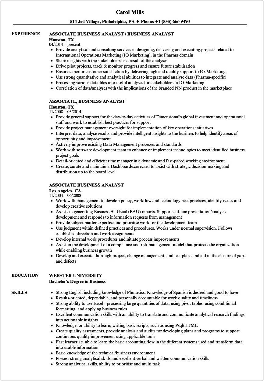 Healthcare Business Analyst Resume Sample