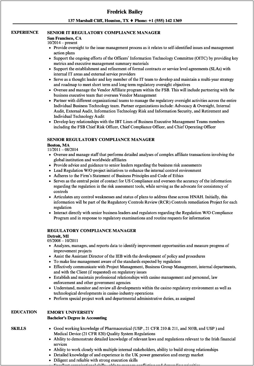 Healthcare Compliance Manager Resume Sample