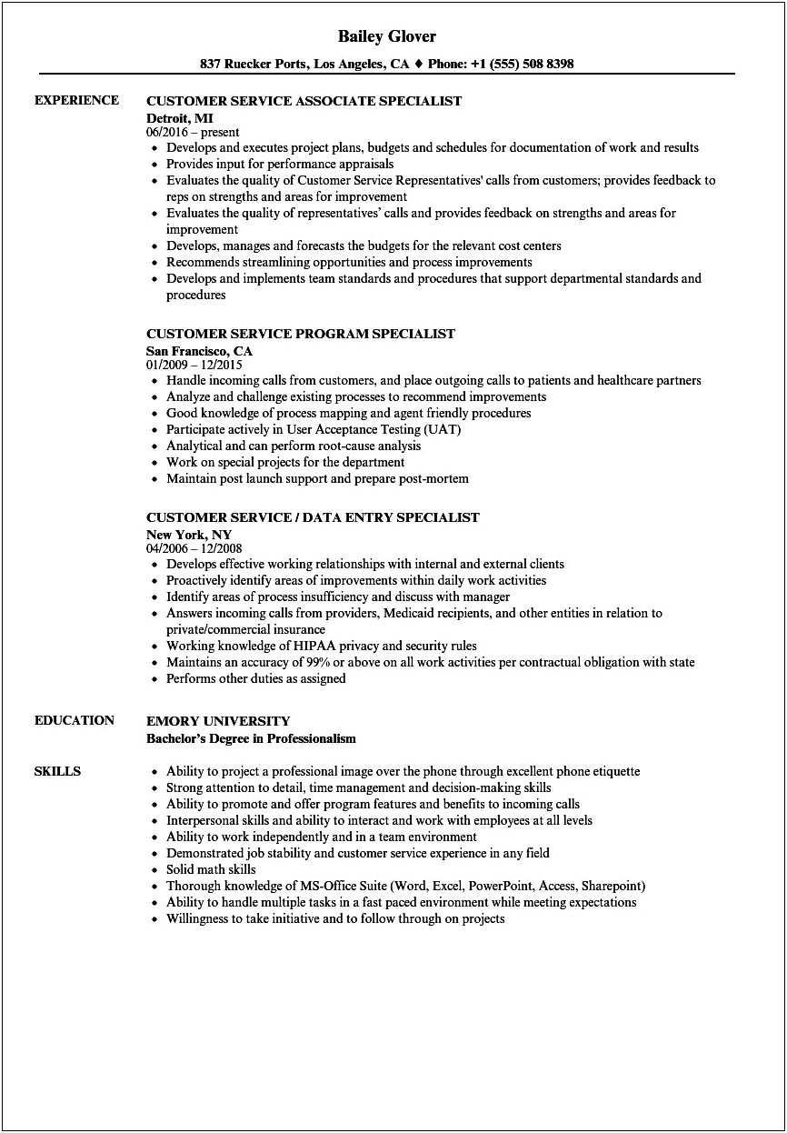 Healthcare Customer Service Resume Examples