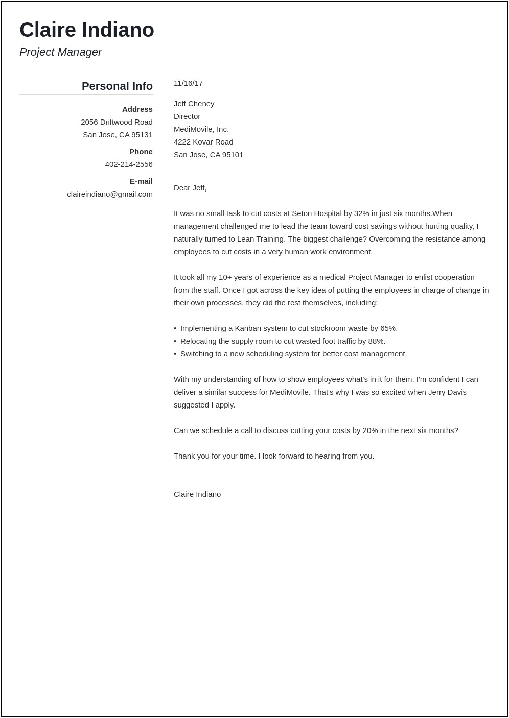 Healthcare Managment Resume Cover Letter Format