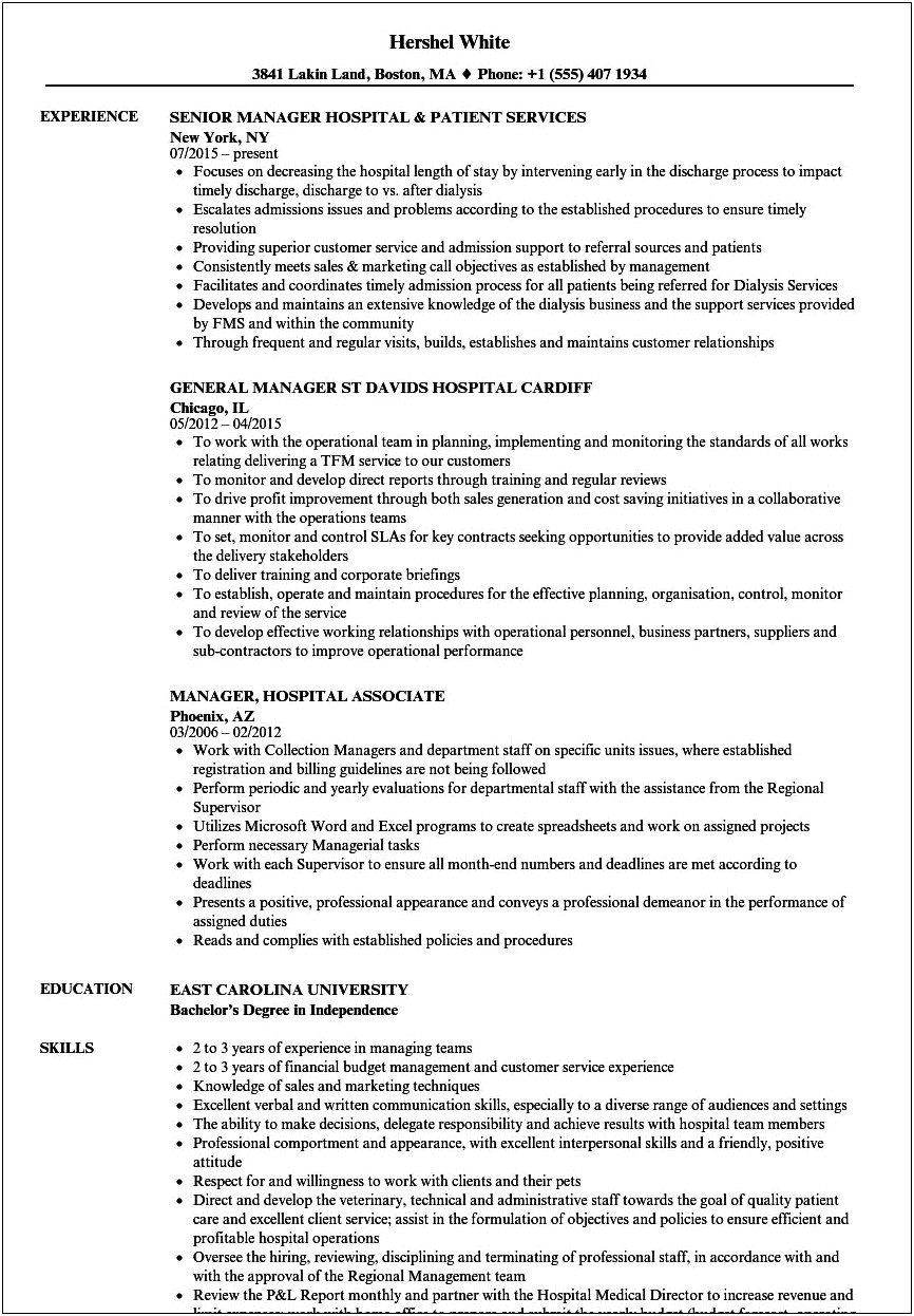Healthcare Operations Manager Resume Sample