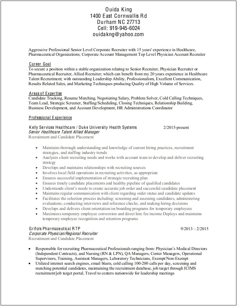 Healthcare Recruiter Account Manager Resume