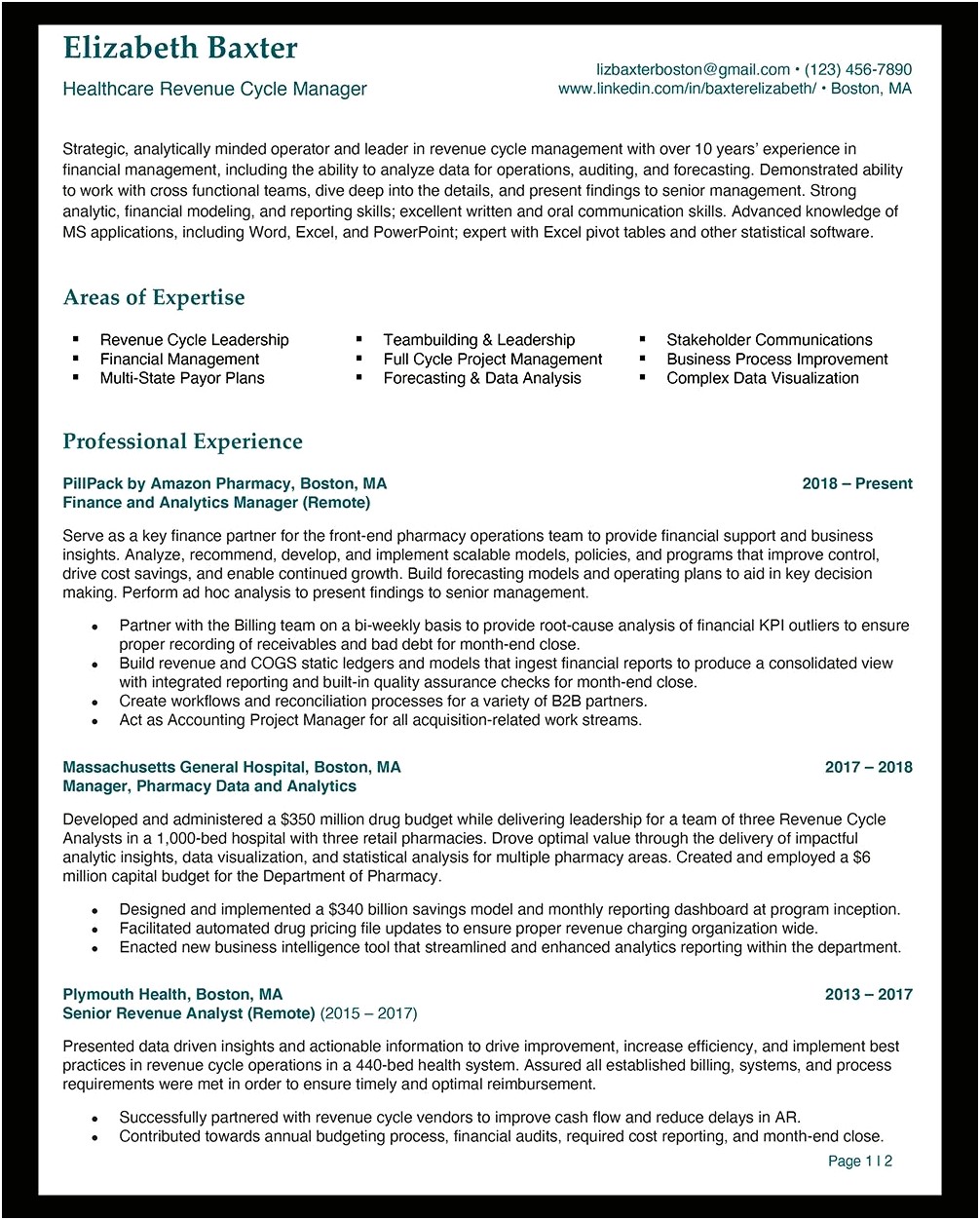 Healthcare Revenue Cycle Management Resume Samples
