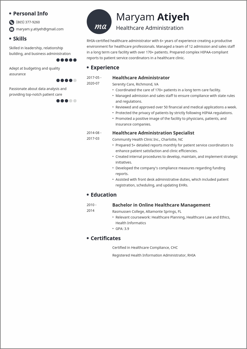 Healthcare Revenue Cycle Resume Examples