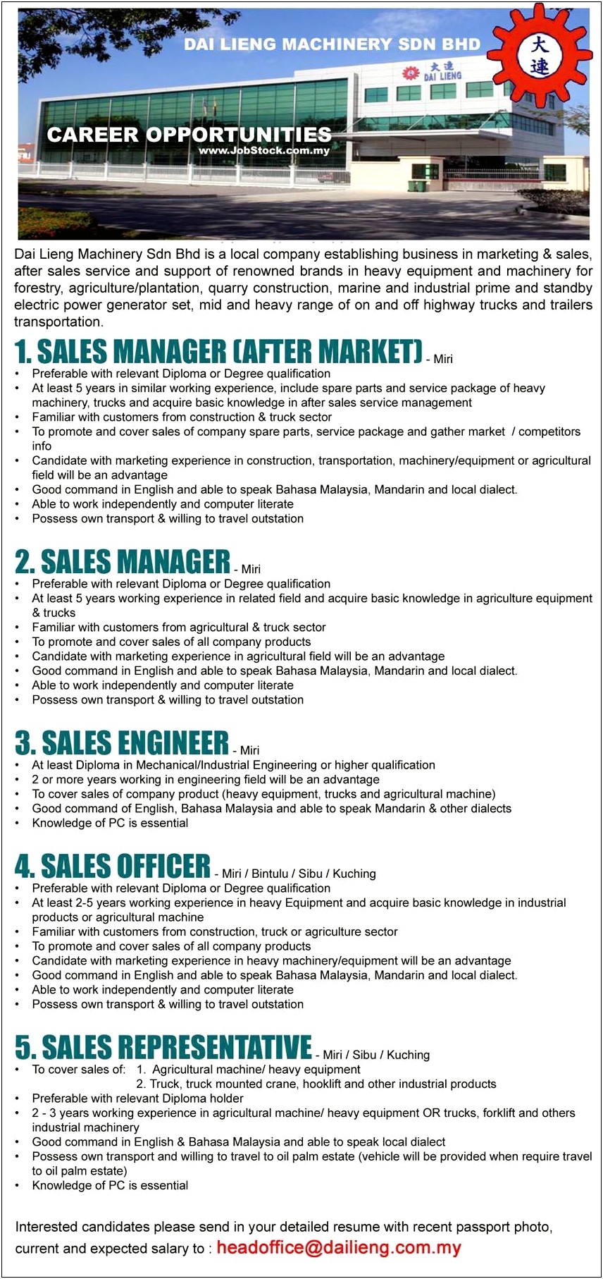 Heavy Equipment Sales Manager Resume