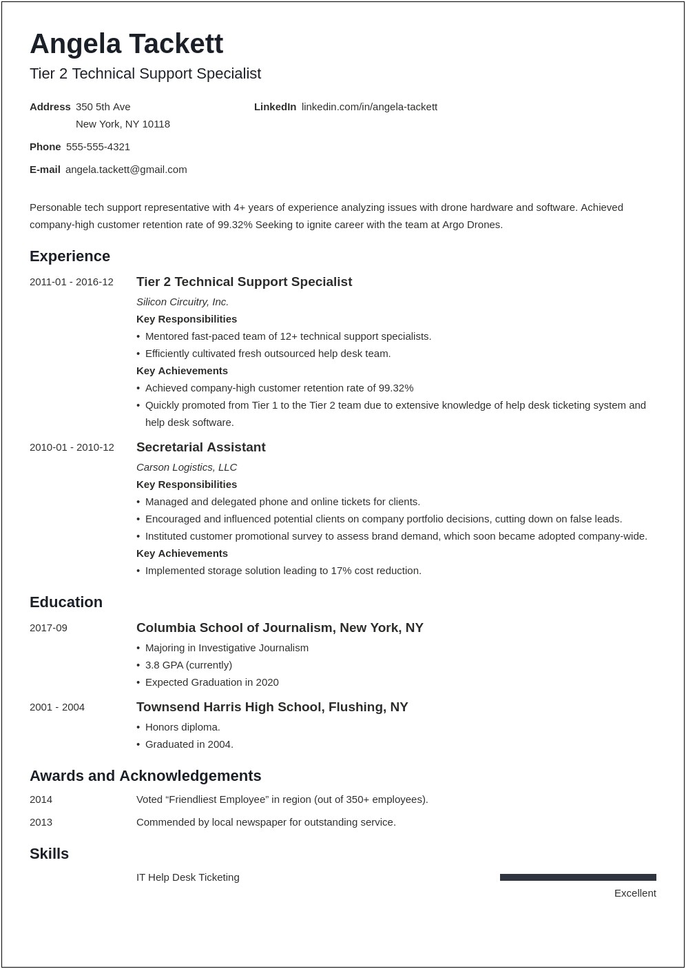 Help Desk Job Responsibilities Resume