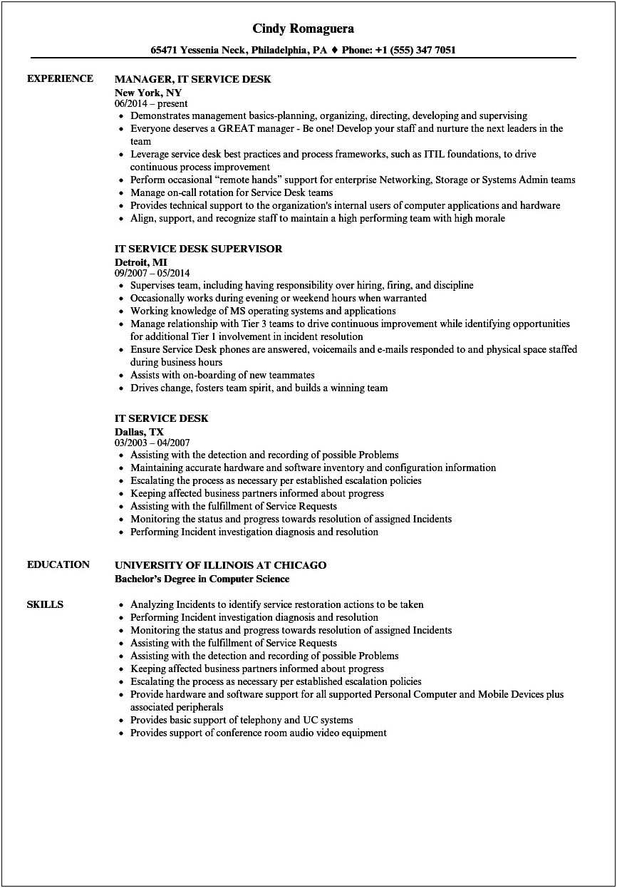 Help Desk Job Resume Description