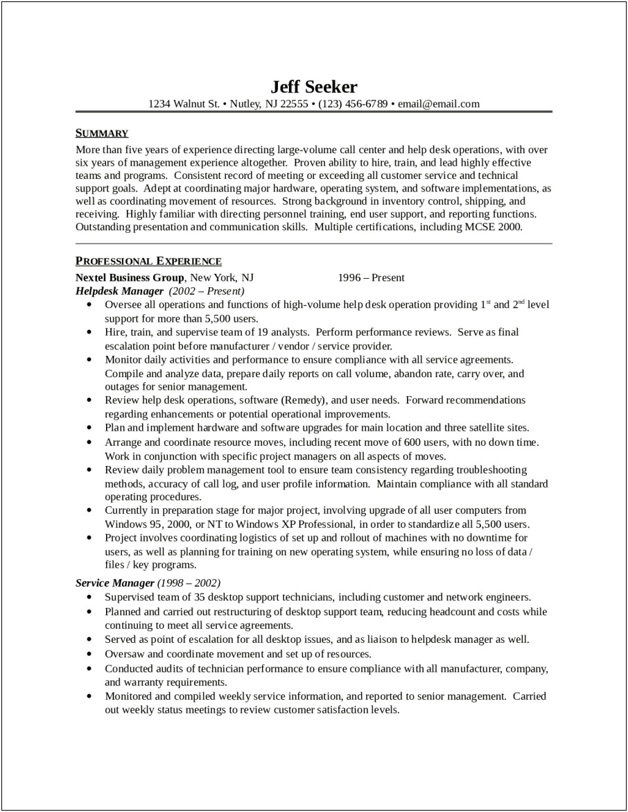 Help Desk Representative Job Description Resume