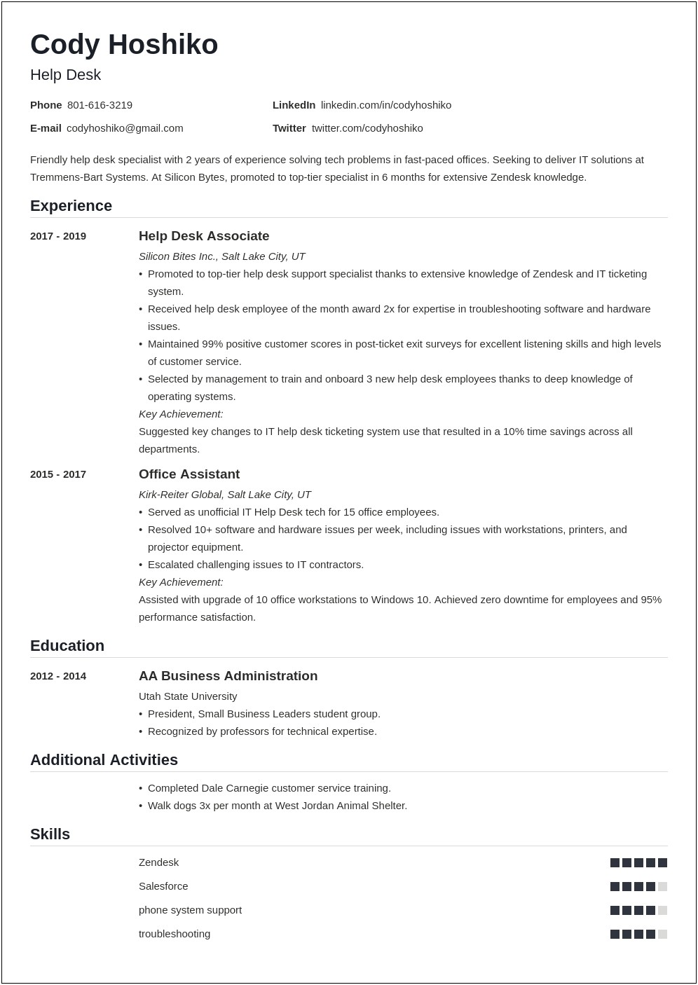 Help Desk Skills Qualifications Resume Summary Statement Examples