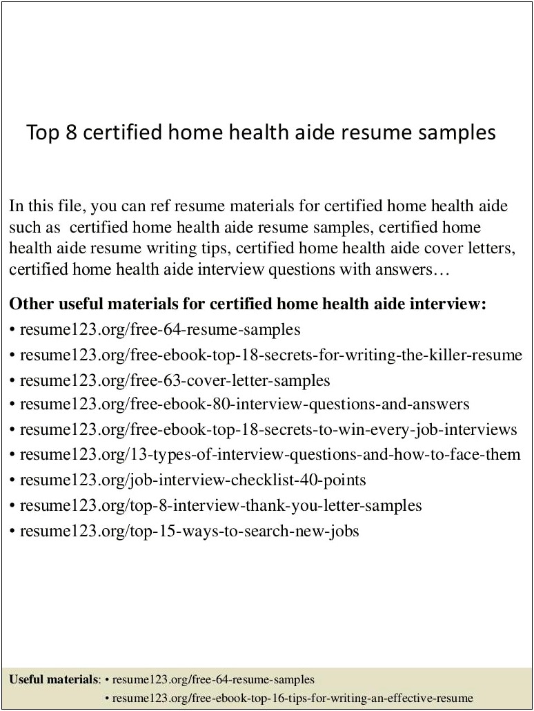 Hha Resume Cover Letter Sample