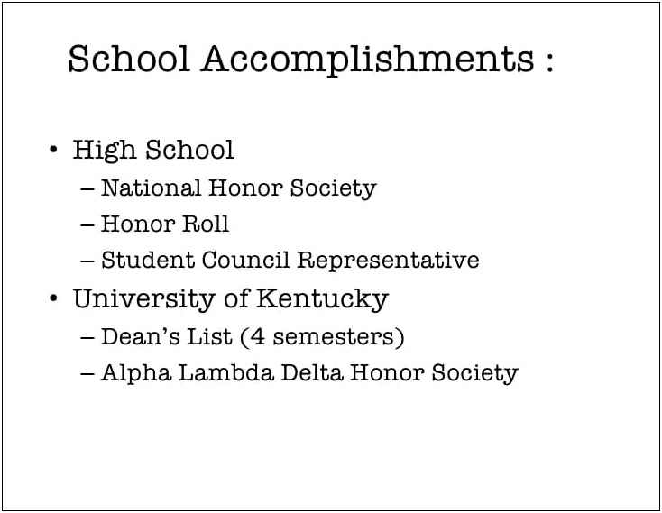 High School Accomplishments To Include On Resume