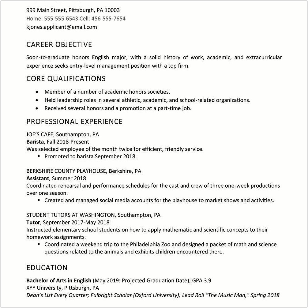 High School Graduate Resume Objective Sample
